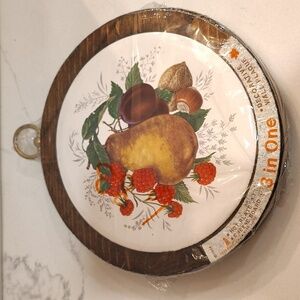 1974 3 in one hot plate cheese board & wall plaque with knife and hanger.